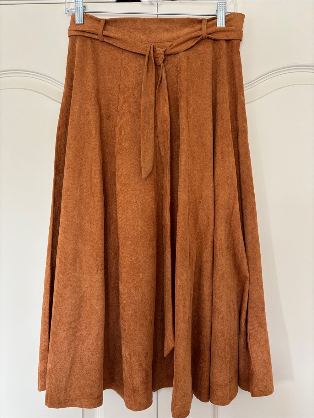 SHEIN Rust Brown A-Line Midi Skirt with Tie Waist